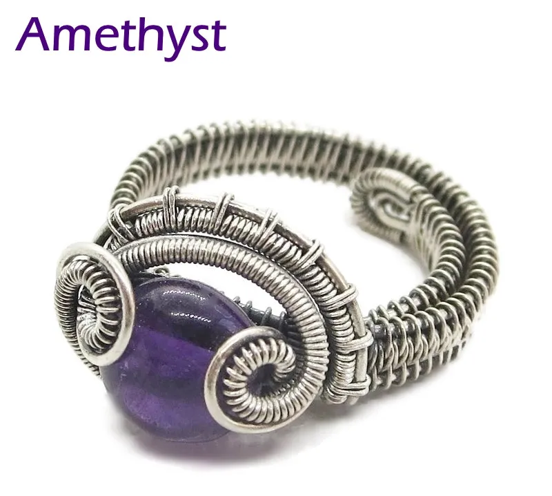 Adjustable Woven Sterling Silver Ring with Custom Gemstone; "Coriolis"