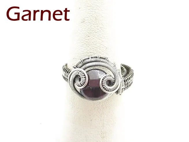 Adjustable Woven Sterling Silver Ring with Custom Gemstone; "Coriolis"