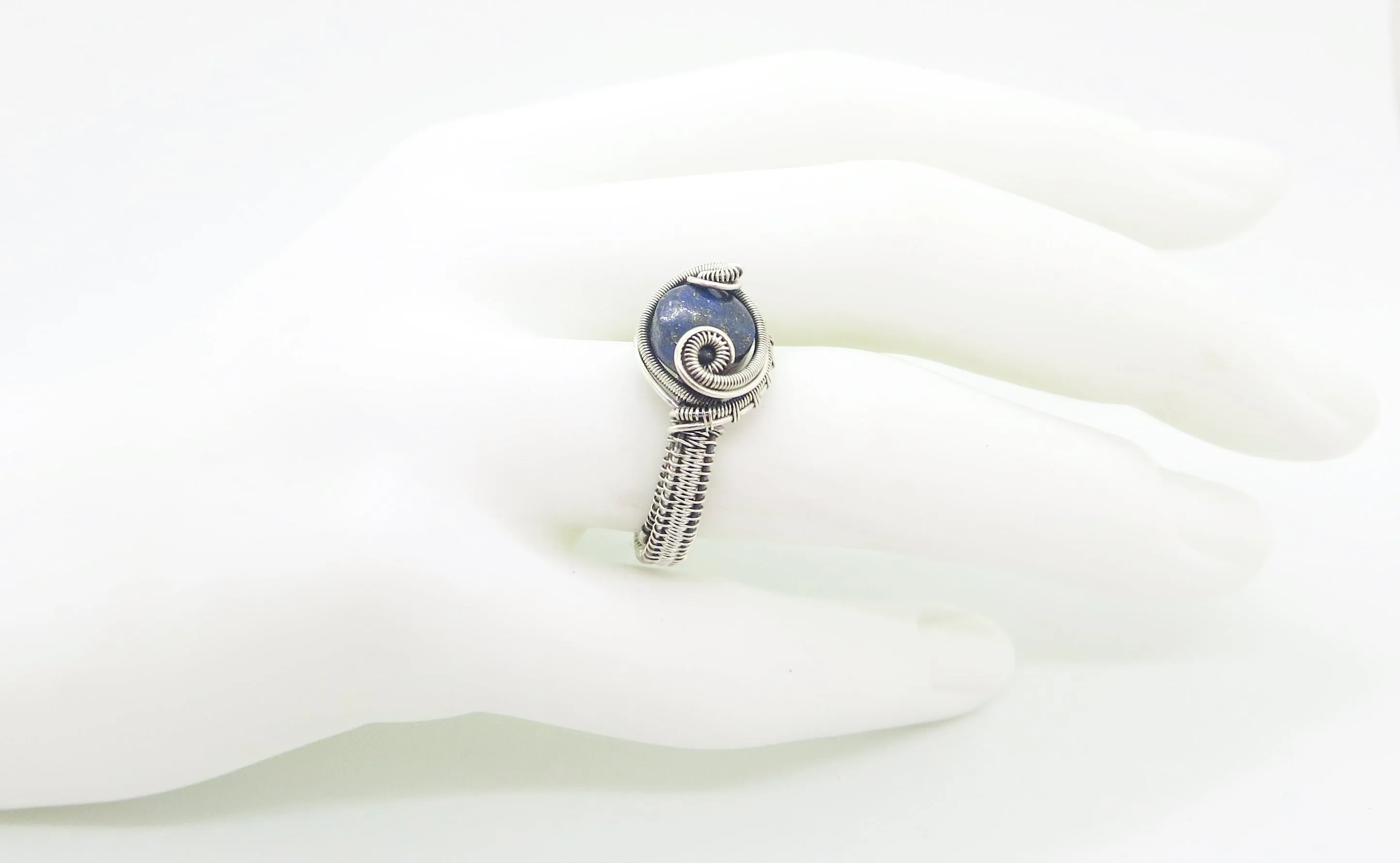 Adjustable Woven Sterling Silver Ring with Custom Gemstone; "Coriolis"