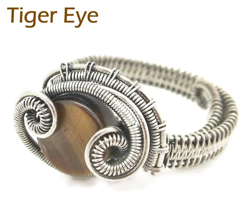Adjustable Woven Sterling Silver Ring with Custom Gemstone; "Coriolis"