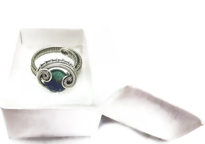 Adjustable Woven Sterling Silver Ring with Custom Gemstone; "Coriolis"