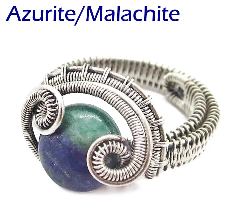 Adjustable Woven Sterling Silver Ring with Custom Gemstone; "Coriolis"