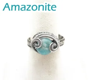 Adjustable Woven Sterling Silver Ring with Custom Gemstone; "Coriolis"