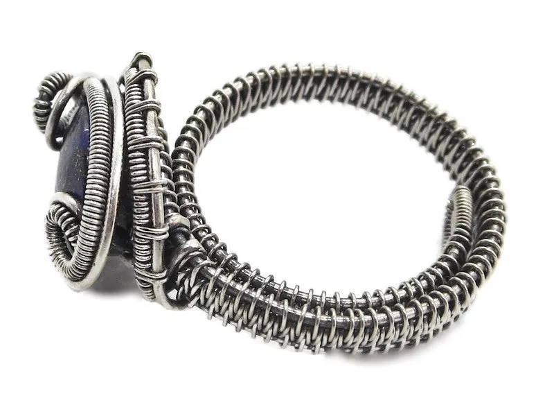 Adjustable Woven Sterling Silver Ring with Custom Gemstone; "Coriolis"
