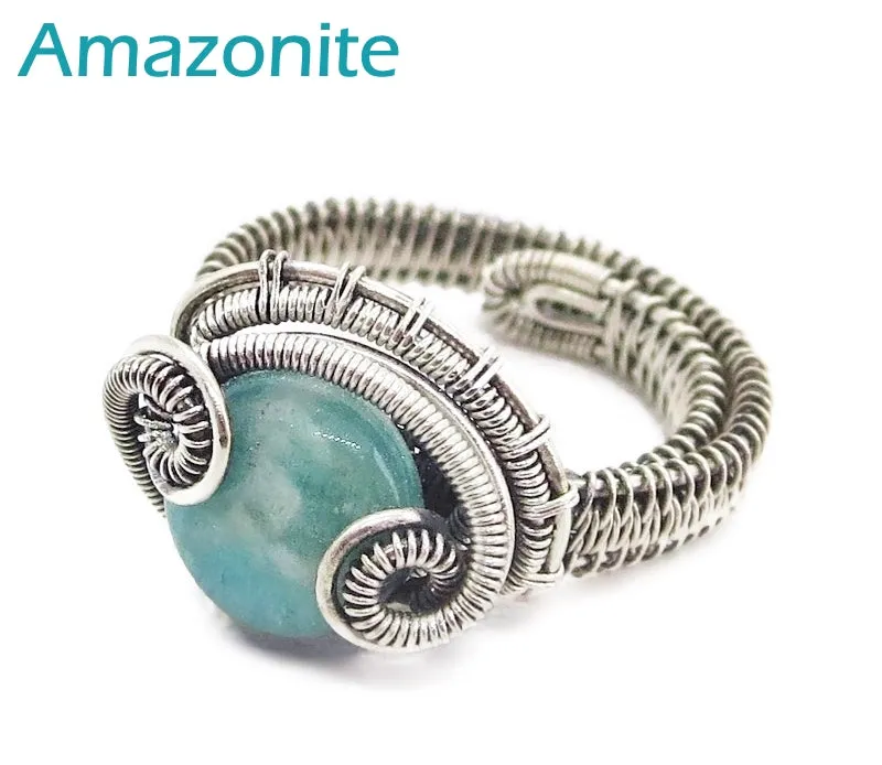 Adjustable Woven Sterling Silver Ring with Custom Gemstone; "Coriolis"