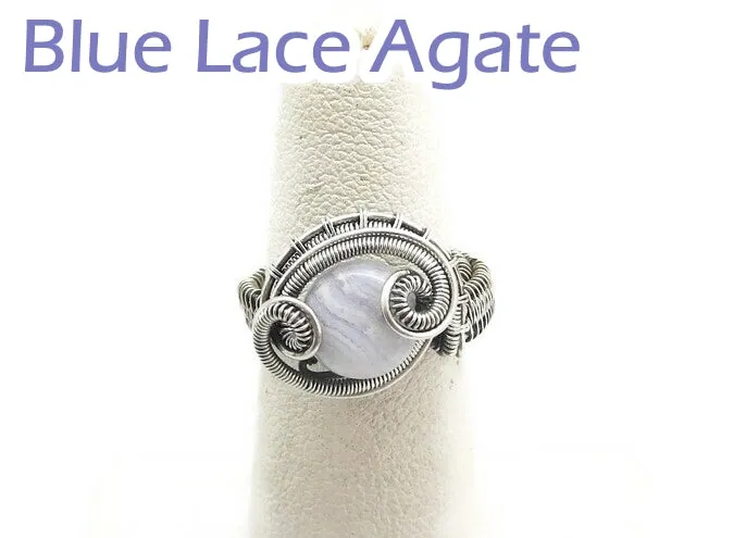 Adjustable Woven Sterling Silver Ring with Custom Gemstone; "Coriolis"