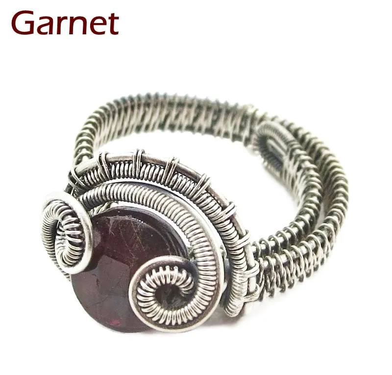 Adjustable Woven Sterling Silver Ring with Custom Gemstone; "Coriolis"