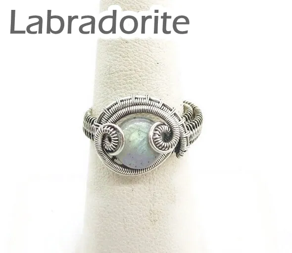 Adjustable Woven Sterling Silver Ring with Custom Gemstone; "Coriolis"