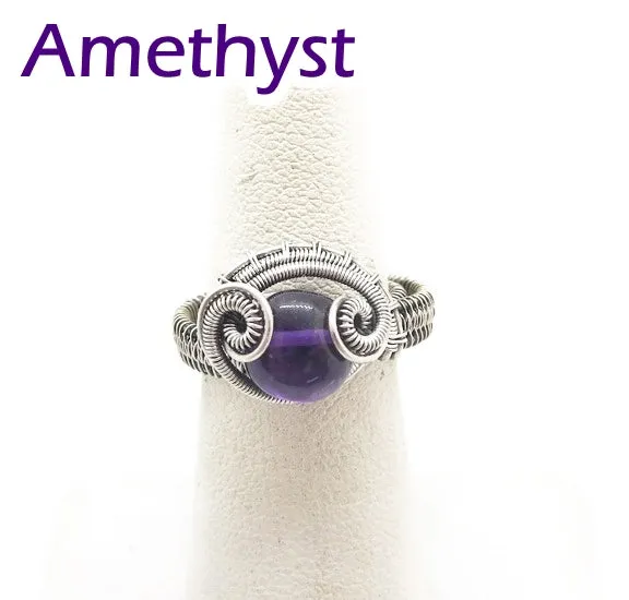 Adjustable Woven Sterling Silver Ring with Custom Gemstone; "Coriolis"