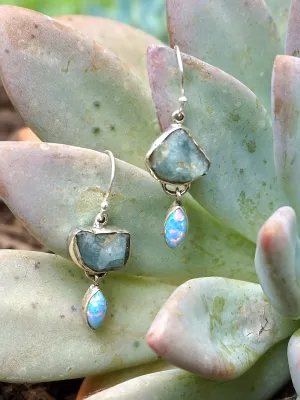 Aquamarine Rough Earring Set 2 with Fire Opal
