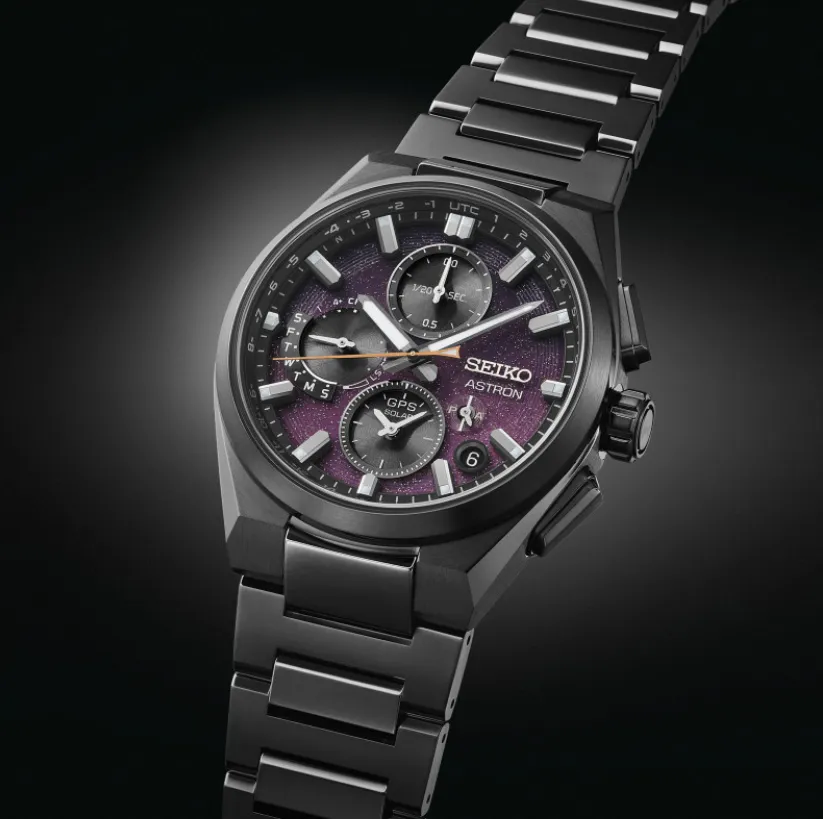 Astron Yozakura Cherry Blossom by Night - Limited Edition Men Solar Purple Dial Chronograph Stainless Steel Watch SSH171J1