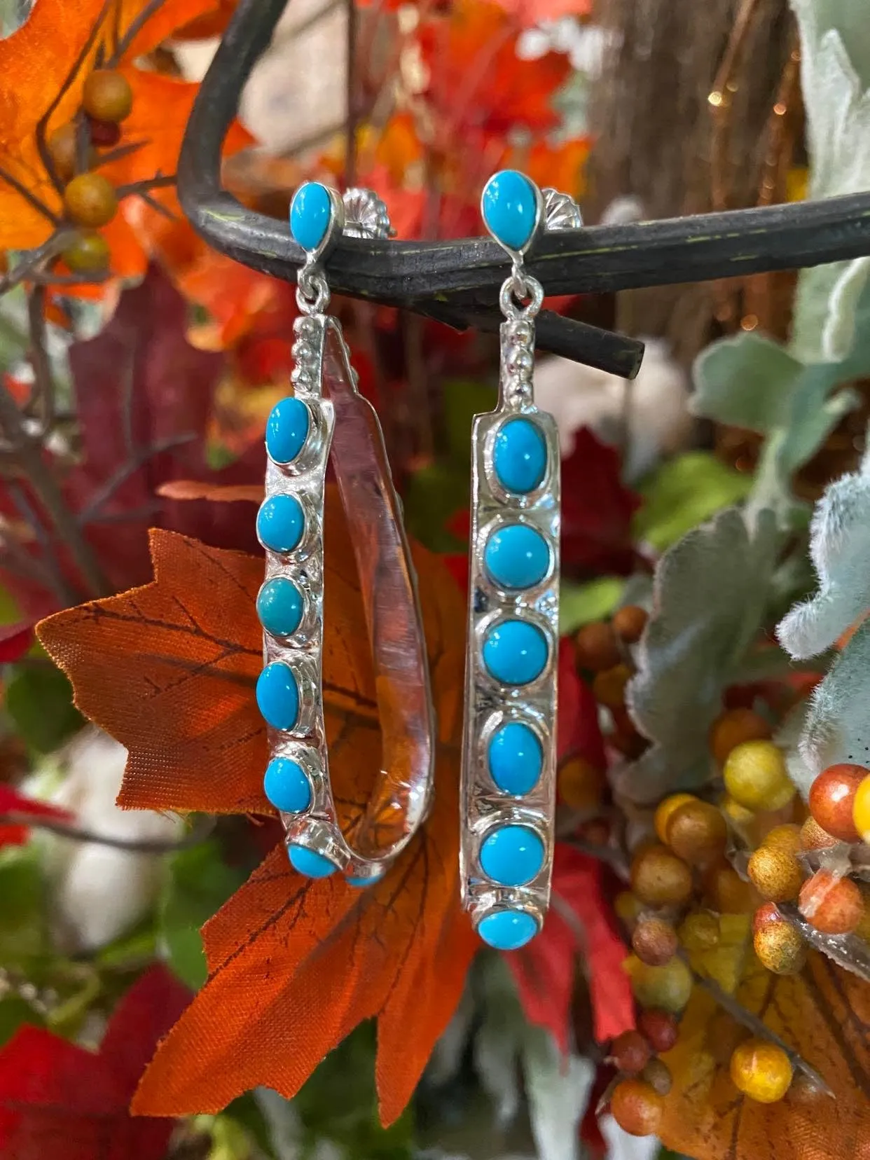 Authentic Sleeping Beauty 14 small cab Turquoise Squashed Loop Earrings