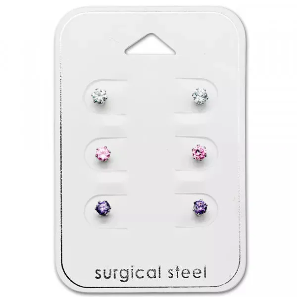 Baby and Children's Earrings:  Surgical Steel, 3mm AAA CZ Studs Gift Pack