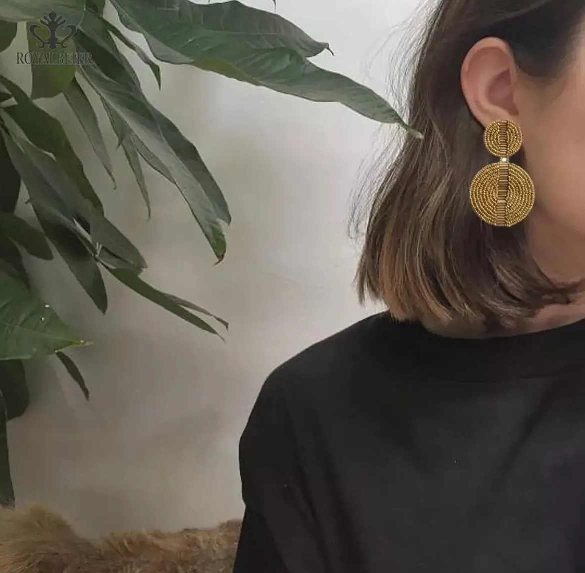 Beaded Gold Hoops