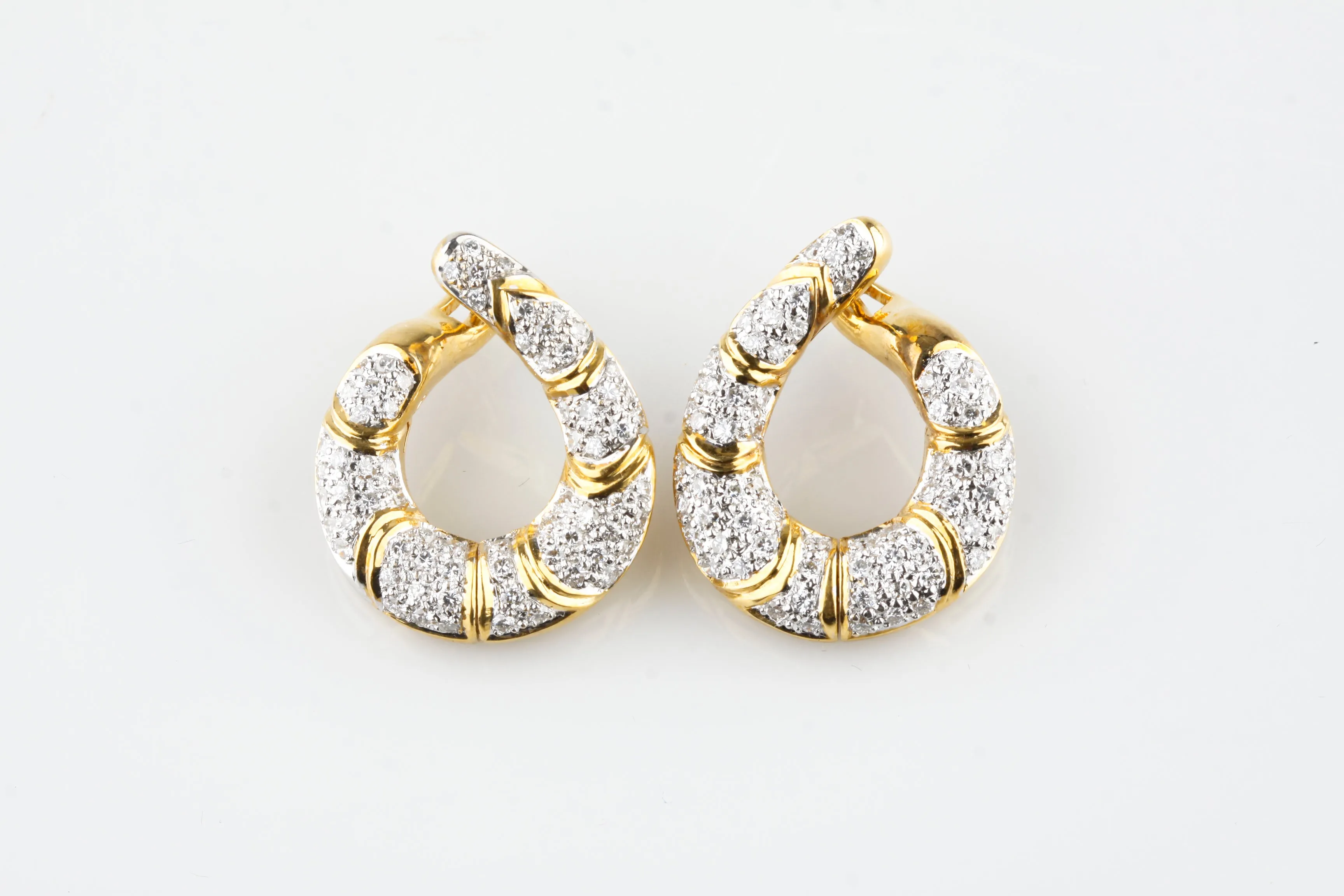 Beautiful 14k Two-Tone Gold Loop Diamond Earrings TDW = 2.0 Cts VS / F-G