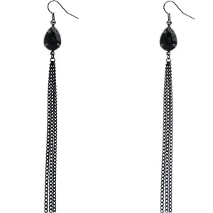 Black Teardrop Gem Multi-Chain Dangle Earrings
