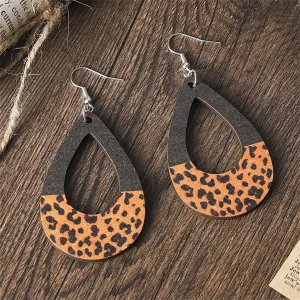 Black Wood & Silver-Plated Leopard Loop Drop Earrings