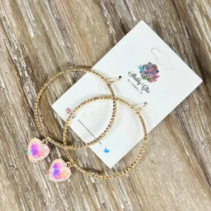 Bling Around the Heart Dangle Earrings - Iridescent White