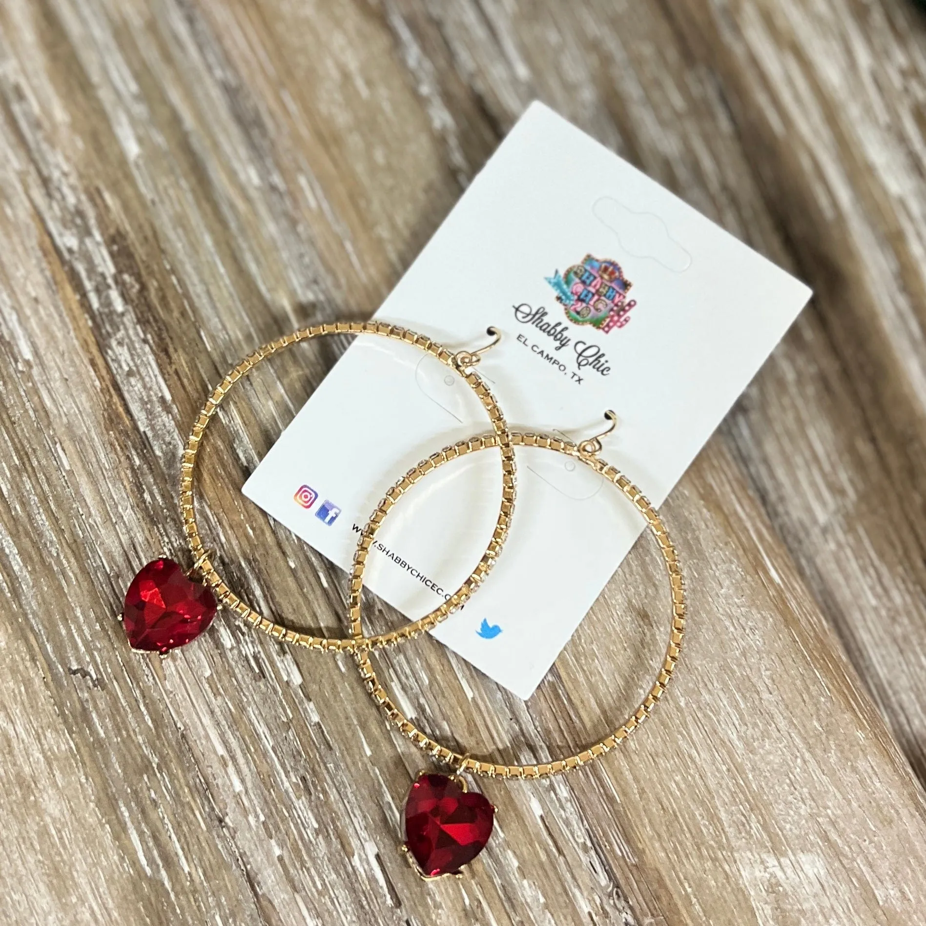 Bling Around the Heart Dangle Earrings - Red