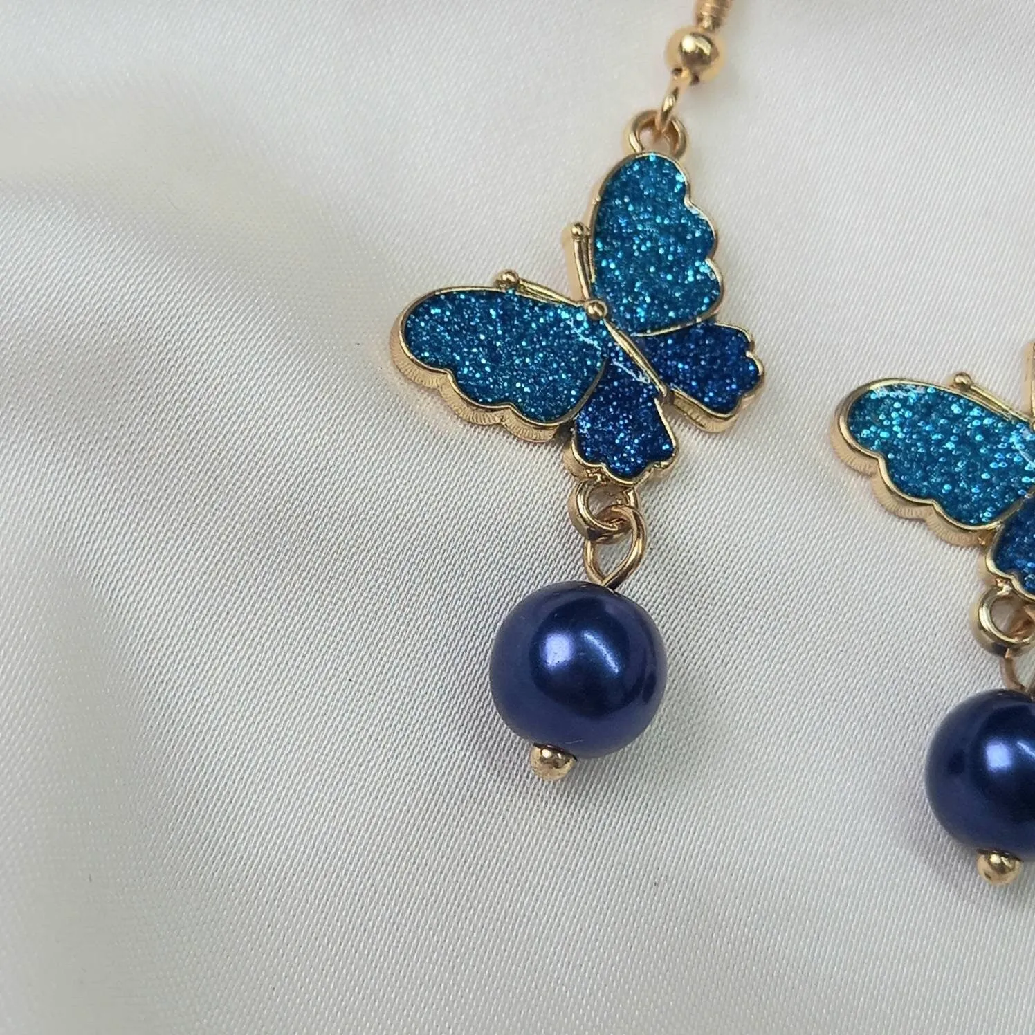 Blue Butterfly Drop Earrings - Lightweight Earrings,Blue Butterfly Earrings,Blue Earrings In The UK,Gold Butterfly Jewellery In The UK