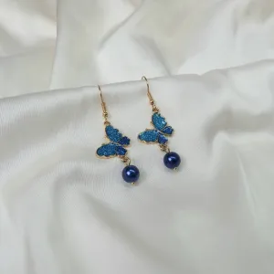 Blue Butterfly Drop Earrings - Lightweight Earrings,Blue Butterfly Earrings,Blue Earrings In The UK,Gold Butterfly Jewellery In The UK