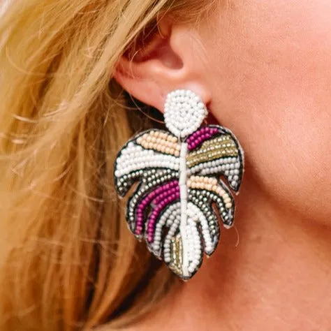 Bohemian Beaded Monstera Leaf Earring - FINAL SALE