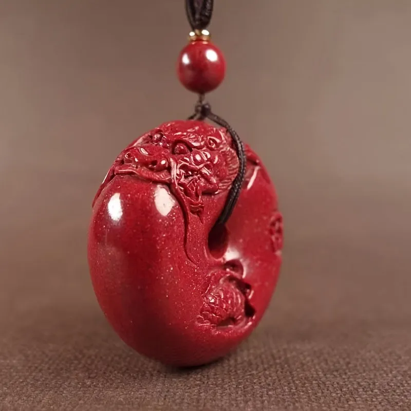 Boho Red Cinnabar Dragon Necklace Hemp Rope Faux Gemstone Charm Non Magnetic
