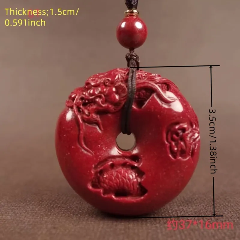 Boho Red Cinnabar Dragon Necklace Hemp Rope Faux Gemstone Charm Non Magnetic