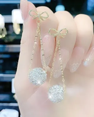 Bowknot Ball Pattern Rhinestone Drop Earrings