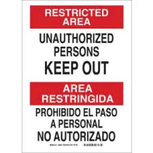 Brady Bilingual RESTRICTED AREA Unauthorized Persons Keep Out Sign/ Buy online