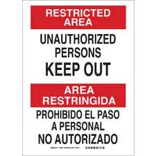 Brady Bilingual RESTRICTED AREA Unauthorized Persons Keep Out Sign/ Buy online