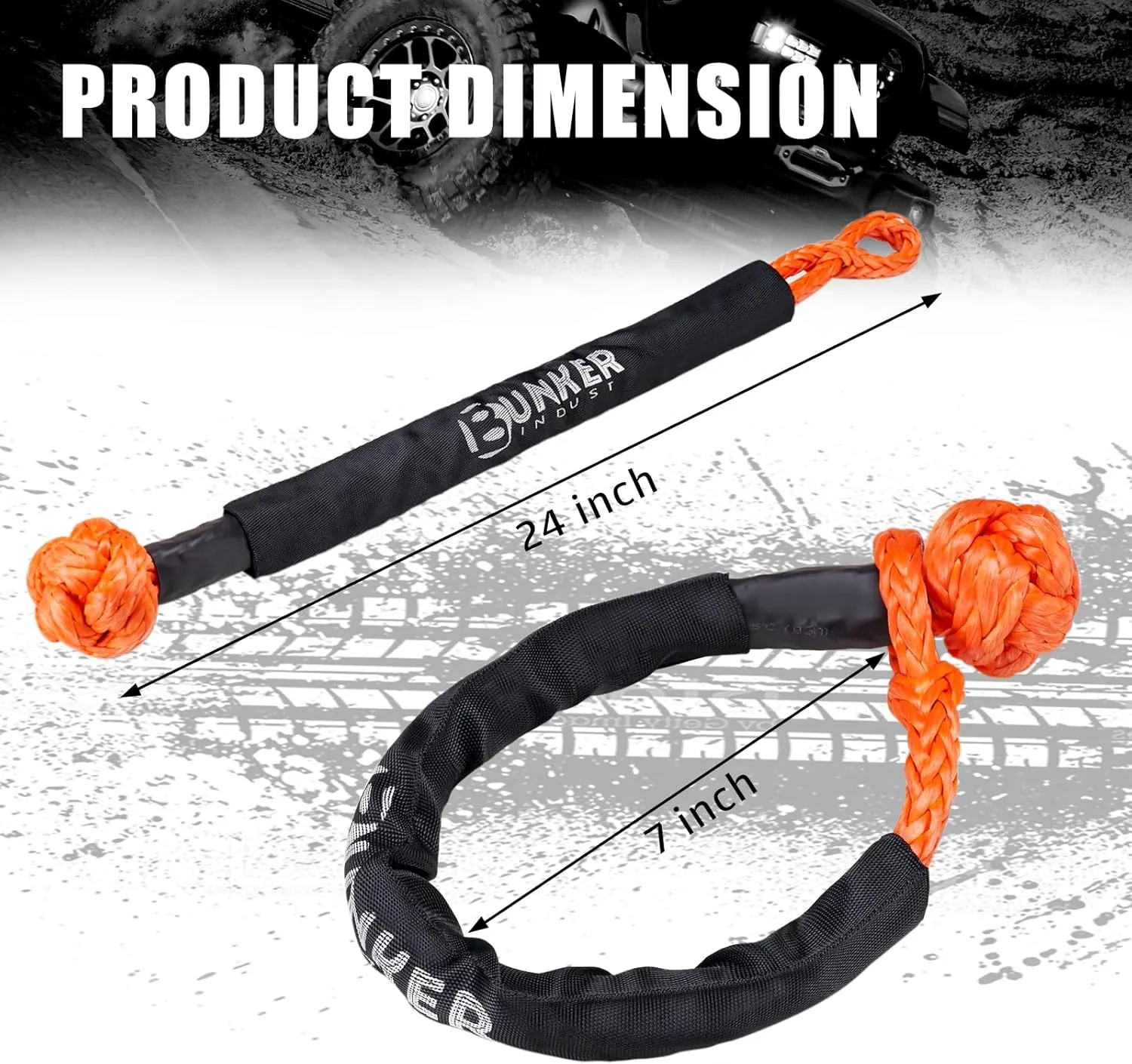 BUNKER INDUST 2Pcs Synthetic Soft Shackle Rope, 1/2 Inch x 24 Inch, 41,000 LBS Breaking Strength - Winch Towing & Recovery Shackles for Offroad 4x4 Vehicles, Truck, SUV, UTV, ATV