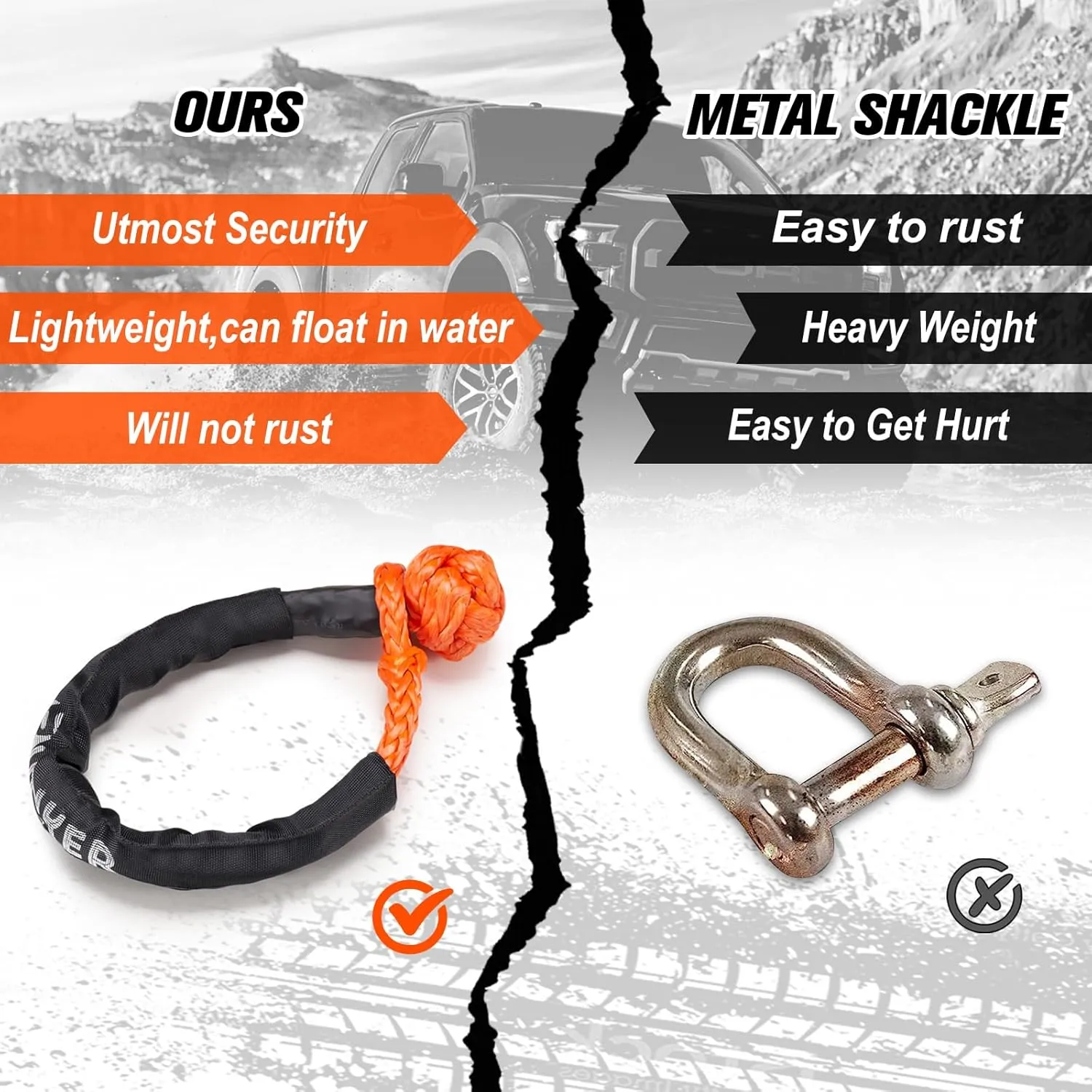 BUNKER INDUST 2Pcs Synthetic Soft Shackle Rope, 1/2 Inch x 24 Inch, 41,000 LBS Breaking Strength - Winch Towing & Recovery Shackles for Offroad 4x4 Vehicles, Truck, SUV, UTV, ATV