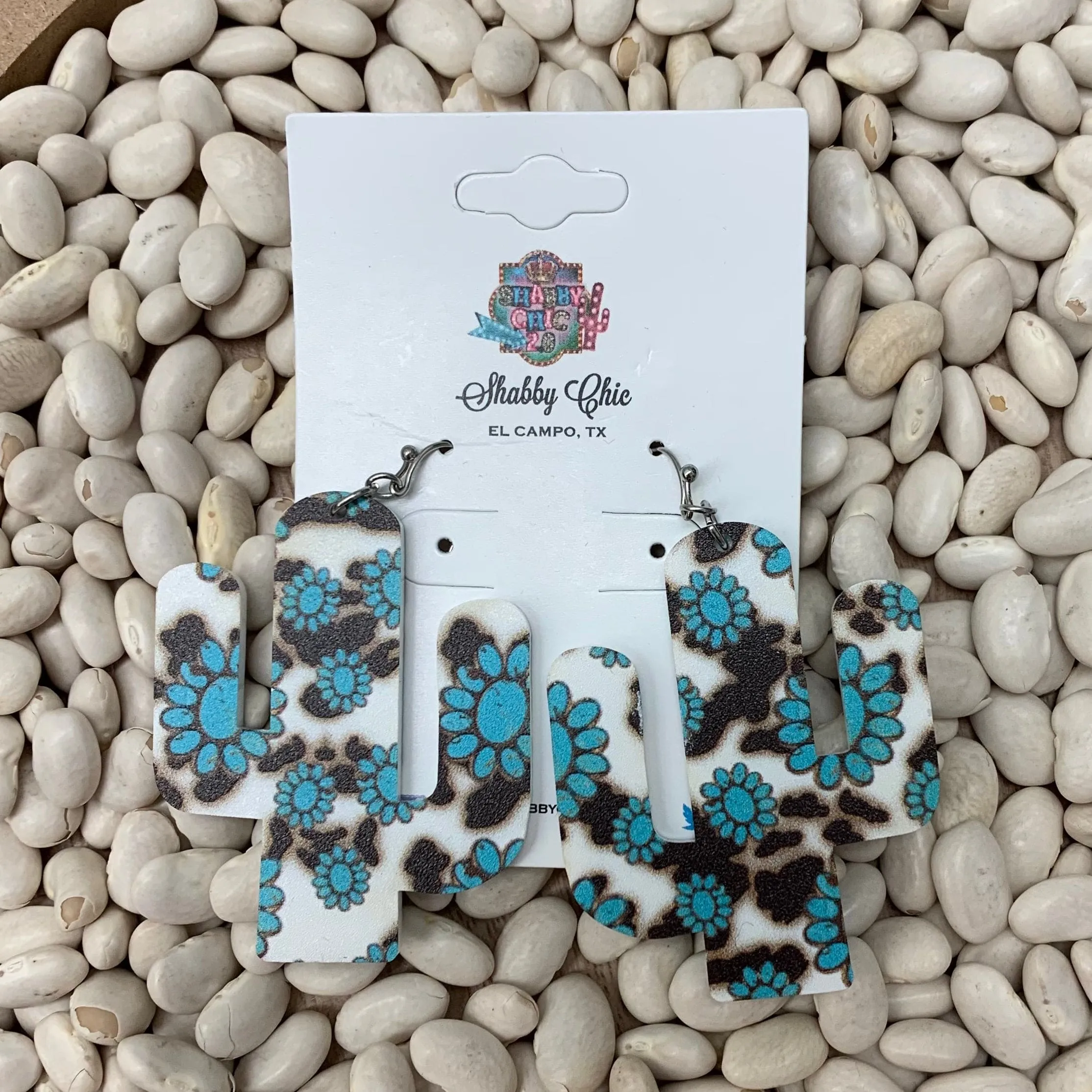 Cactus Earrings with Turquoise Design