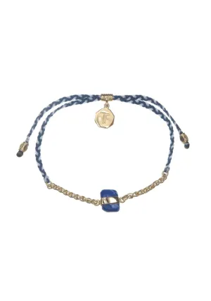 Chain & Cord Crystal Bracelet - Lapis Lazuli - Blue & White - Gold