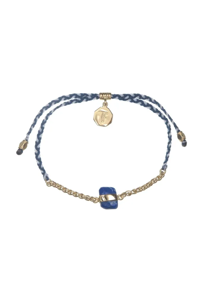 Chain & Cord Crystal Bracelet - Lapis Lazuli - Blue & White - Gold