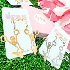 CHEERLEADER METAL DANGLE EARRINGS - 2 COLORS