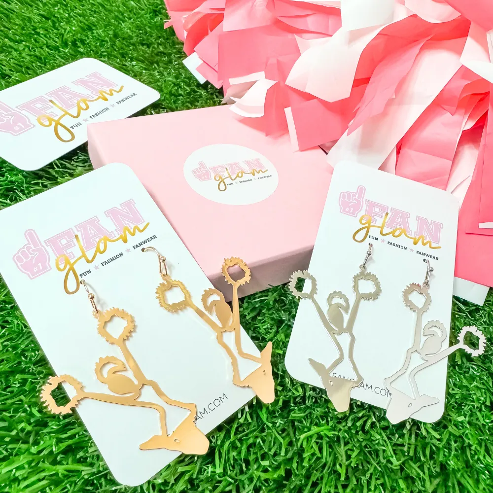 CHEERLEADER METAL DANGLE EARRINGS - 2 COLORS