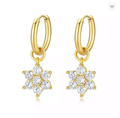Children's, Teens' and Mothers' Earrings:  Surgical Steel Hoops with CZ Flowers
