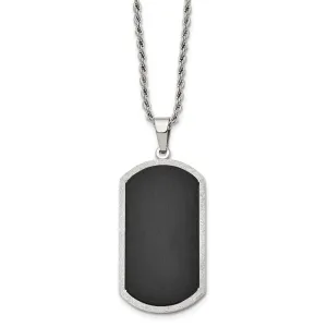 Chisel Stainless Steel Polished Black-plated Laser Cut Edge Dog Tag on a 24 inch Rope Chain Necklace