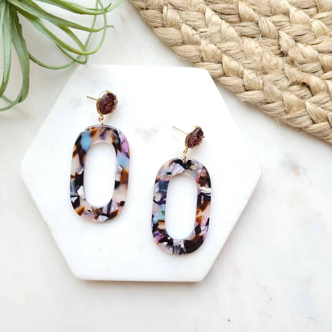 Chloe Earrings - Amber druzy w/Multicolor
