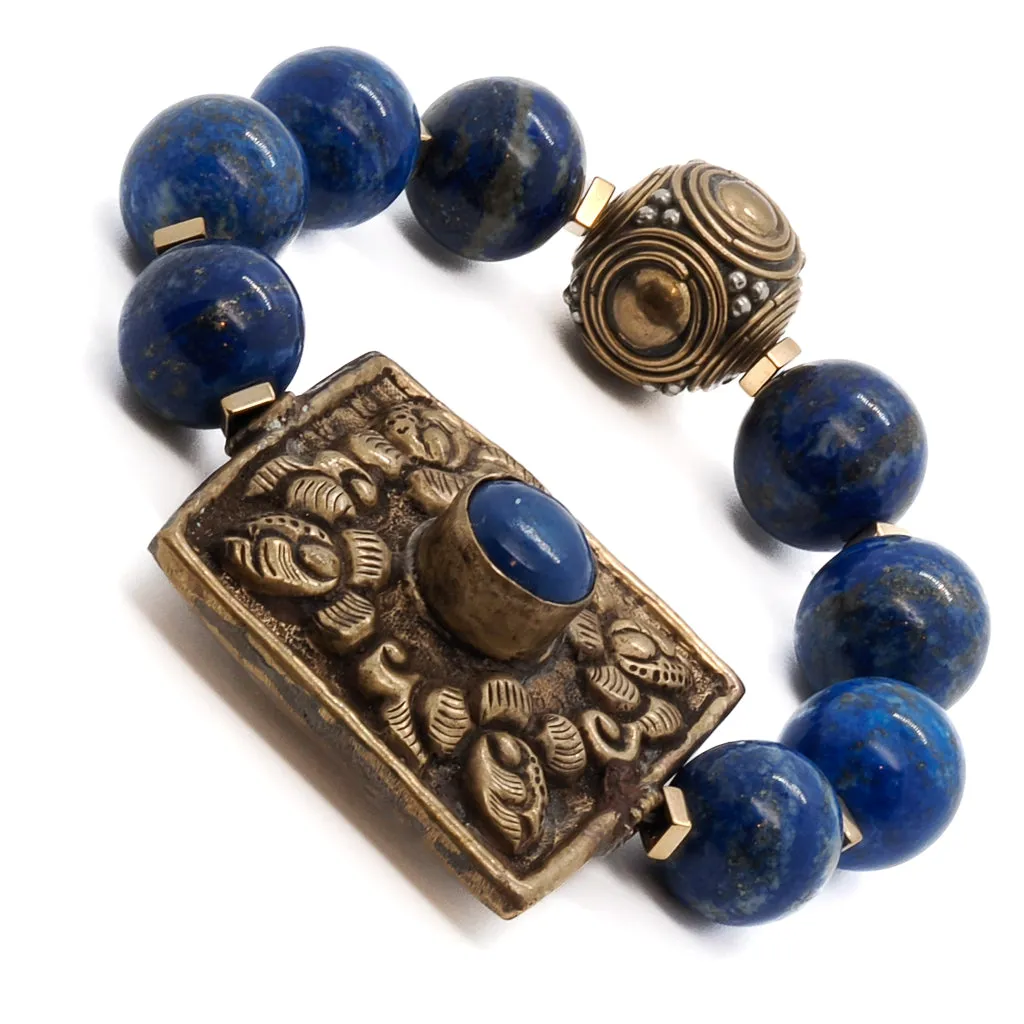 Chunky Nepal Bead Lapis Lazuli Beaded Bracelet