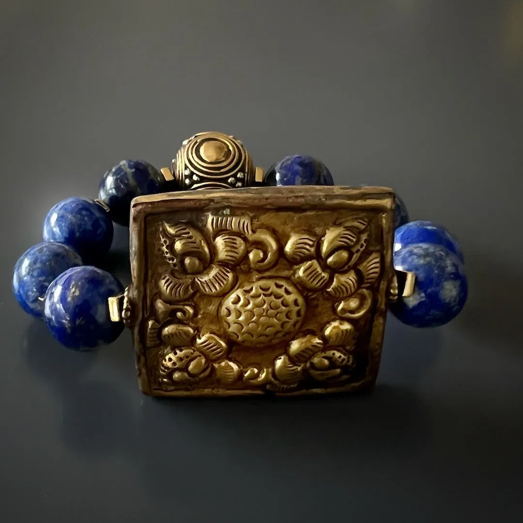 Chunky Nepal Bead Lapis Lazuli Beaded Bracelet