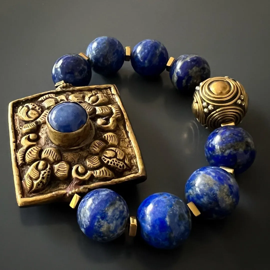 Chunky Nepal Bead Lapis Lazuli Beaded Bracelet
