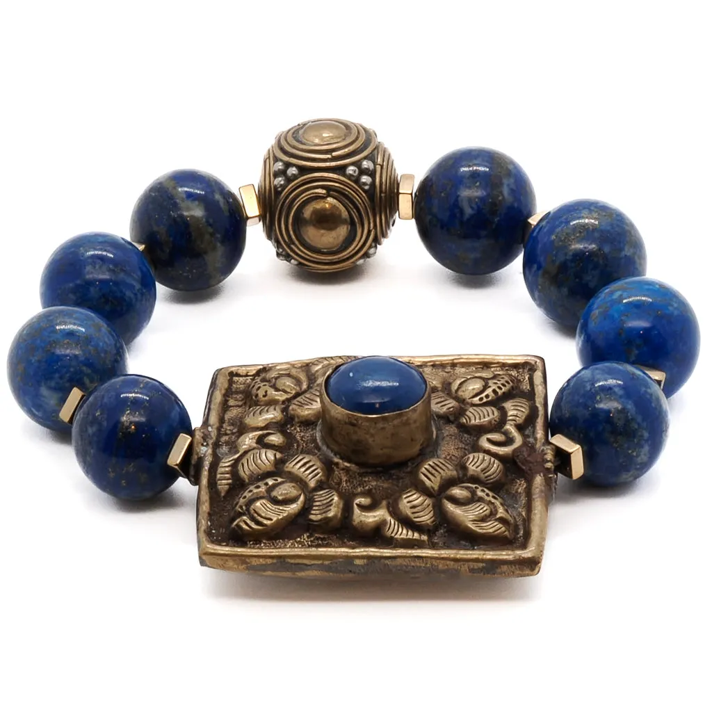 Chunky Nepal Bead Lapis Lazuli Beaded Bracelet