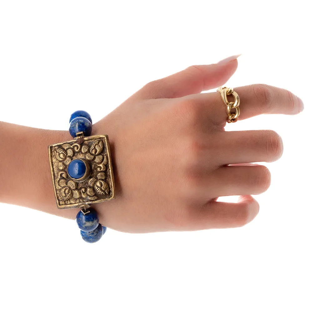 Chunky Nepal Bead Lapis Lazuli Beaded Bracelet