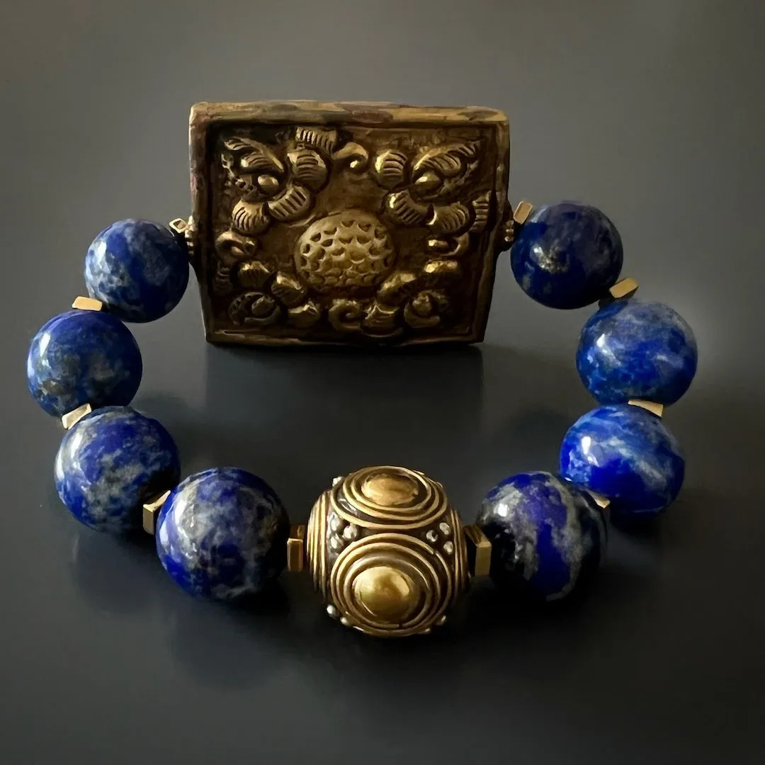 Chunky Nepal Bead Lapis Lazuli Beaded Bracelet
