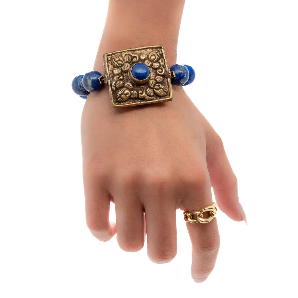 Chunky Nepal Bead Lapis Lazuli Beaded Bracelet