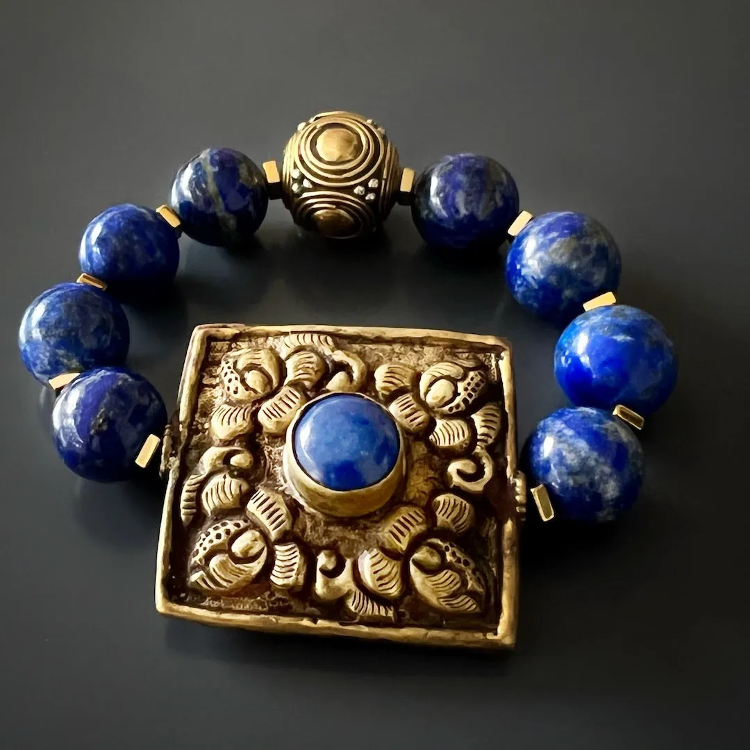 Chunky Nepal Bead Lapis Lazuli Beaded Bracelet
