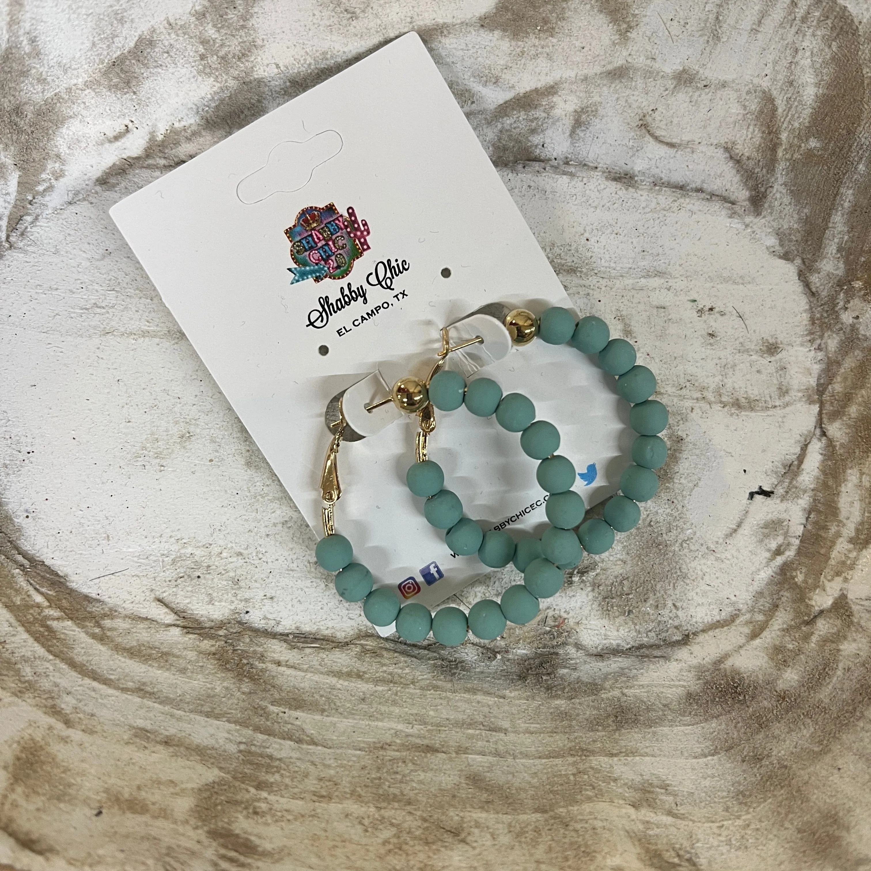 Clay Beaded Hoops - Light Turquoise
